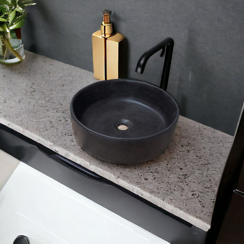 Image of Round Black Concrete Bathroom Sink, Elegant, Modern Matt Finish 40cm x 12cm
