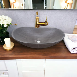 Bespoke Charcoal Cement Basin Sink Modern Oval Shape 59 x 39 x 12cm