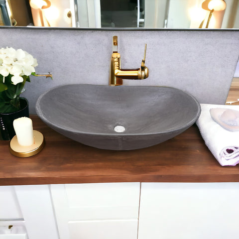 Image of Bespoke Charcoal Cement Basin Sink Modern Oval Shape 59 x 39 x 12cm