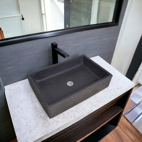 Image of Large Black Concrete Sink for Kitchen or Bathroom 605 x 410 x 130mm