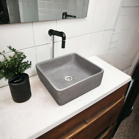 Image of Charcoal Concrete Handmade Basin Countertop Butler Sink 36 x 36 x 12cm