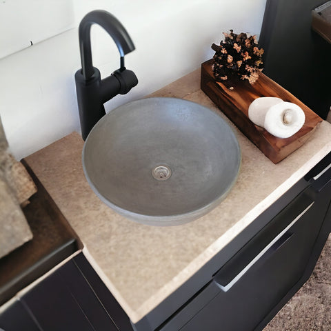 Image of Charcoal Concrete Round Handmade Basin Countertop Butler Sink 42 x 14cm