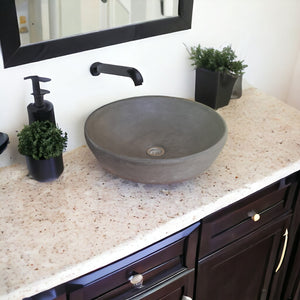Charcoal Concrete Round Handmade Basin Countertop Butler Sink 42 x 14cm