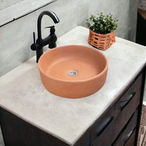 Terracotta Round Concrete Basin Handmade Countertop Sink 40 x 12 cm
