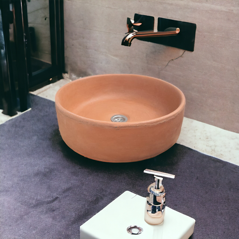 Image of Terracotta Round Concrete Basin Handmade Countertop Sink 40 x 12 cm