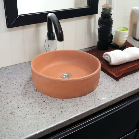 Image of Terracotta Round Concrete Basin Handmade Countertop Sink 40 x 12 cm