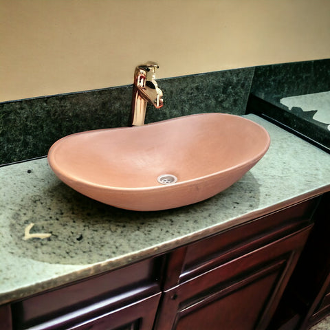 Image of Bespoke Terracotta Cement Basin Sink Modern Oval Shape 59 x 39 x 12cm