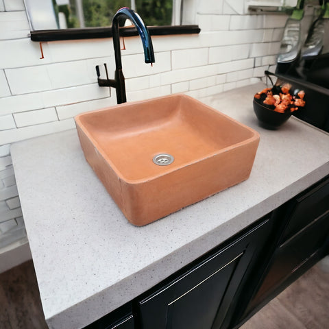 Image of Terracotta Concrete Countertop Butler Sink 36 x 36 x 12cm