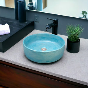 Ocean Blue Round Flat Bespoke Concrete Sink 40 x 40 x 12cm