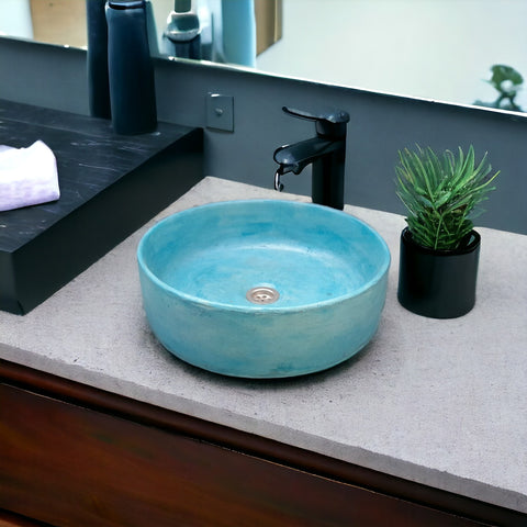 Image of Ocean Blue Round Flat Bespoke Concrete Sink 40 x 40 x 12cm