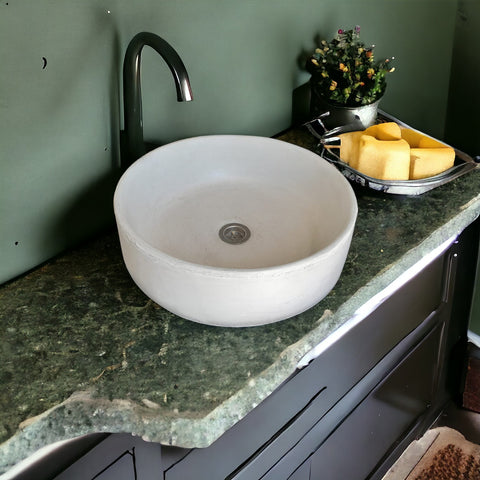 Image of Ivory Round Concrete Countertop Sink 40 x 12cm