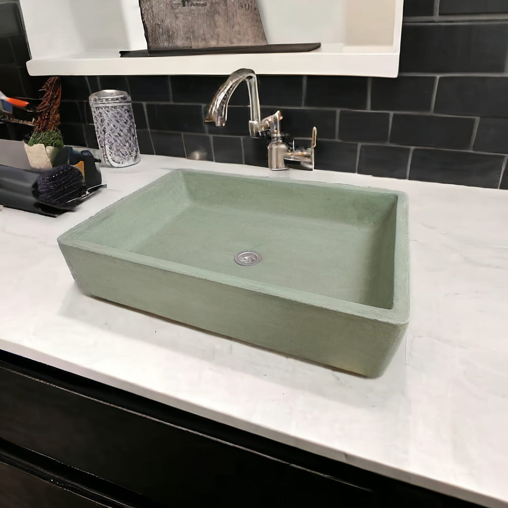 Green Rectangle Bespoke Concrete Countertop Sink 605x410x130mm