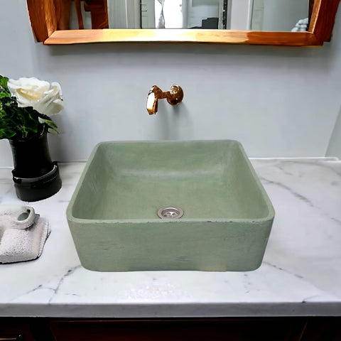 Image of Green Concrete Handmade Countertop Basin 36 x 36 x 12cm