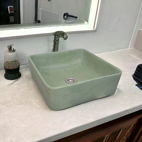 Image of Green Concrete Handmade Countertop Basin 36 x 36 x 12cm