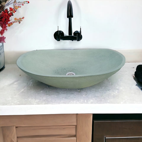 Image of Green Bespoke Modern Oval Shaped Bathroom Basin. 59 x 39 x 12cm