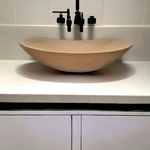 Image of Burnt Orange Bespoke Concrete Sink. Mondern Oval Shape 59 x 39 x 12cm