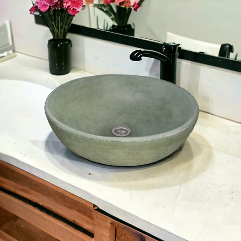 Image of Green Round Concave Bespoke Concrete Sink 42 x 14cm