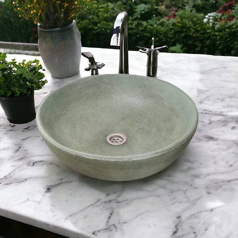 Image of Green Round Concave Bespoke Concrete Sink. 42 x 14cm