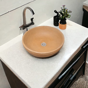Burnt Orange Round Concave Bespoke Concrete Bathroom Sink. 42 x 14cm