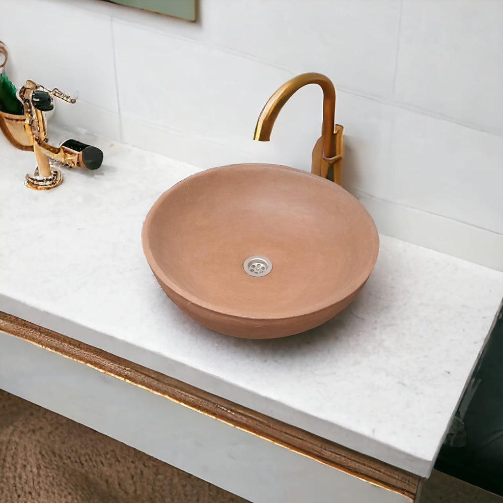 Choc Plum Round Concave Handmade Bathroom Sink. 42 x 14cm