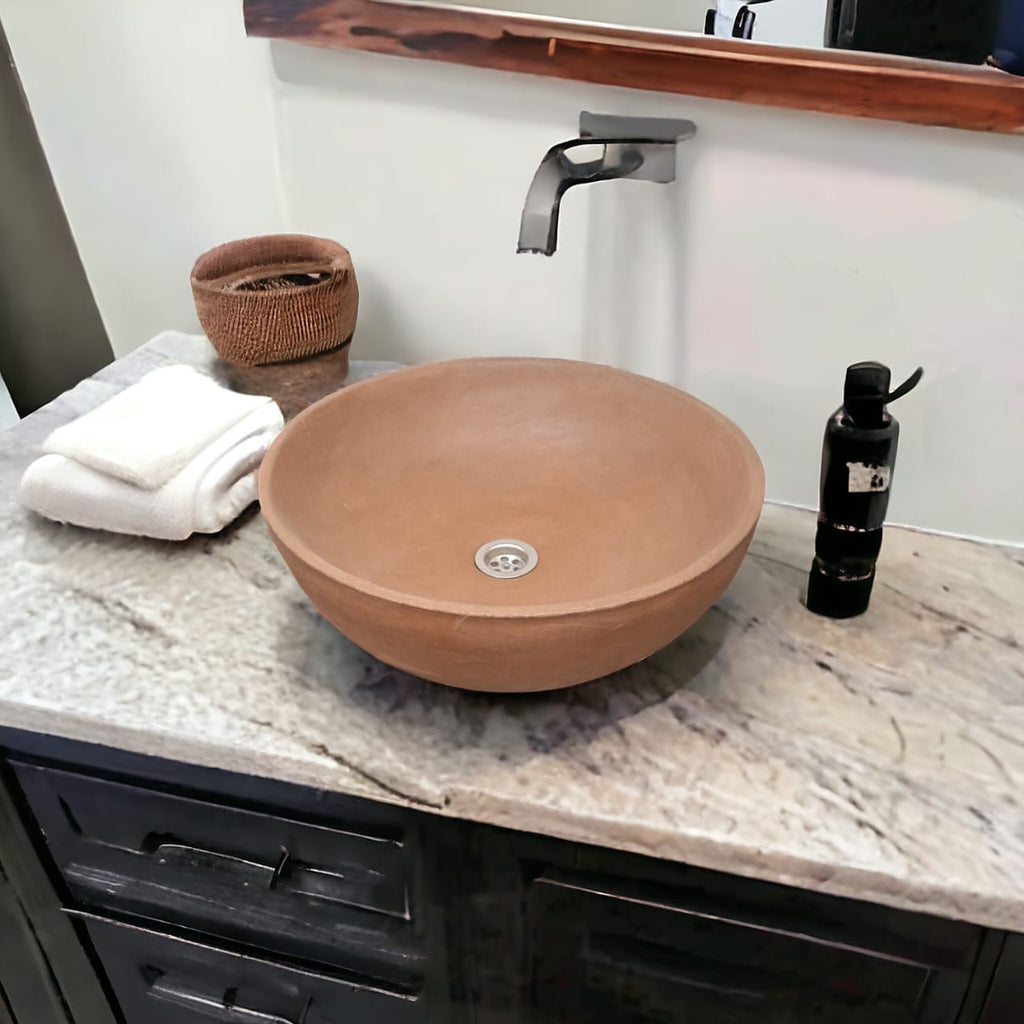 Choc Plum Round Concave Handmade Bathroom Sink. 42 x 14cm