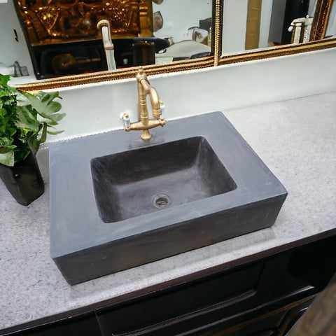Image of Bespoke Charcoal Concrete Flat Top Bathroom Sink 77.5 x 45.5 x 19cm