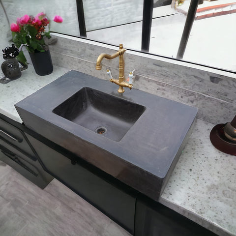 Image of Bespoke Charcoal Concrete Flat Top Bathroom Sink 86.1 x 49.5 x 19cm