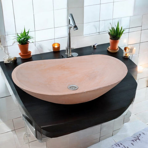 Image of Peach Blossom Concrete Sink Modern Oval Shape 59 x 39 x 12cm