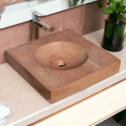 Image of Terracotta flat square concrete basin 50 x 50 cm