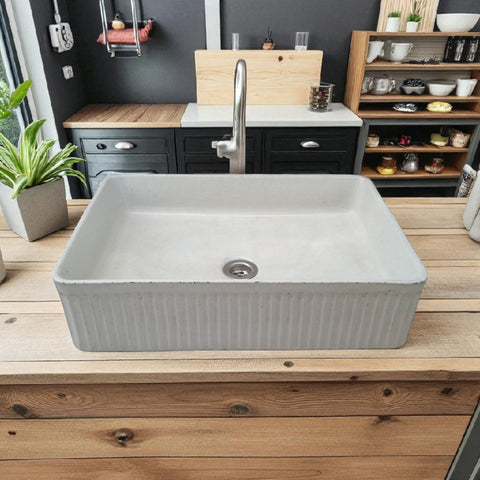 Image of The Abalone Ivory Bespoke Ribbed Concrete Sink 50.5 x 34 x 13cm Seedleme