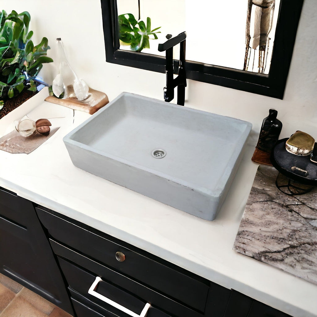 Ivory Large Concrete Basin/Sink for Kitchen/Bathroom 60.5 x 41 x 13cm Seedleme