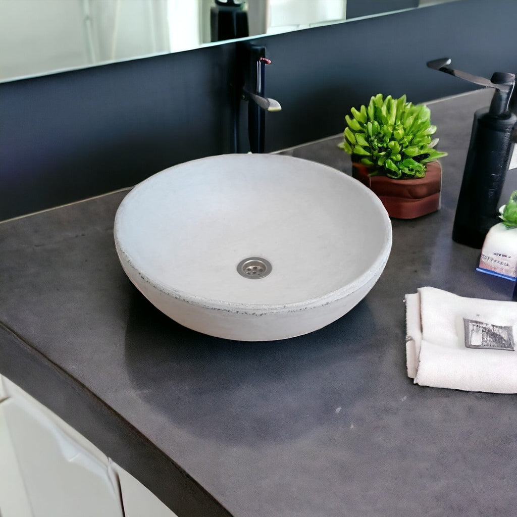 Ivory Round Concave Concrete Bespoke Basin 42 x 42 x 14 cm Seedleme