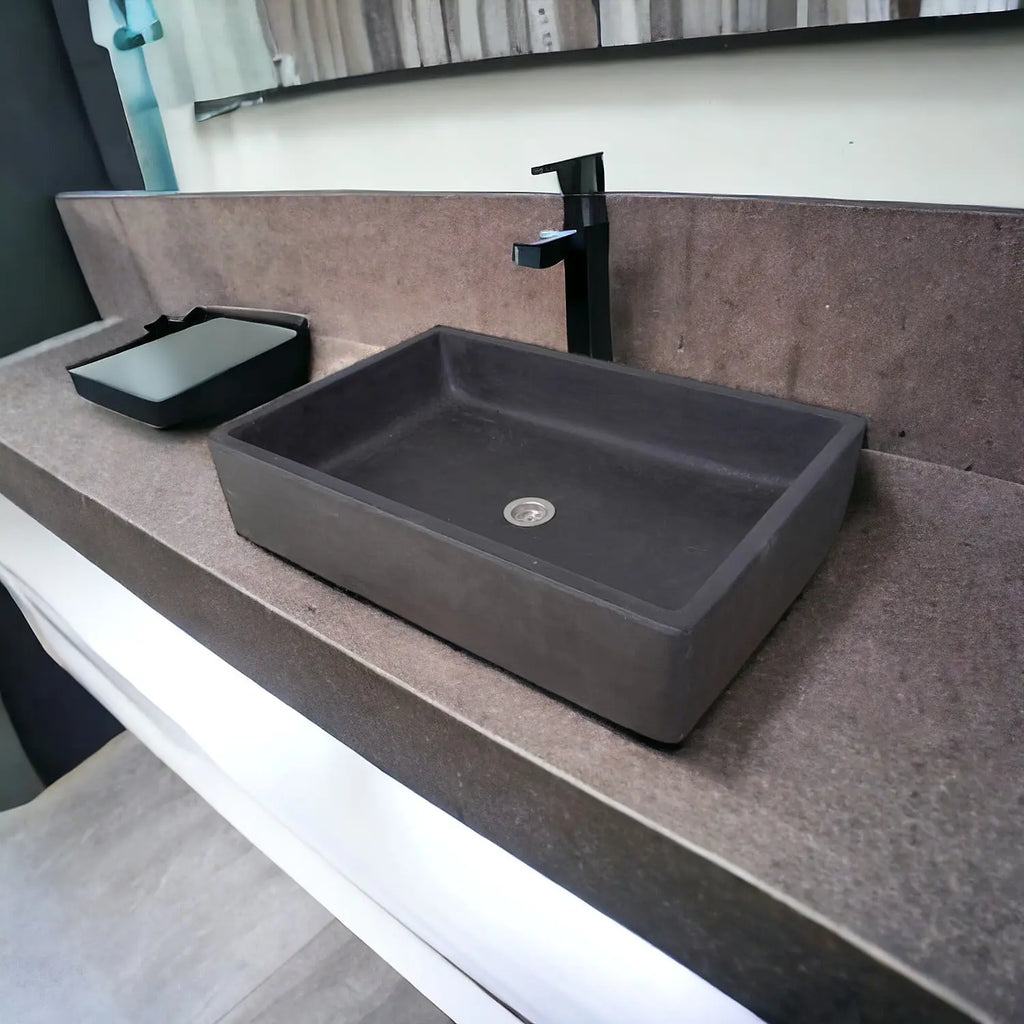 Large Black Concrete Sink for Kitchen or Bathroom 60.5 x 41 x 13cm Seedleme