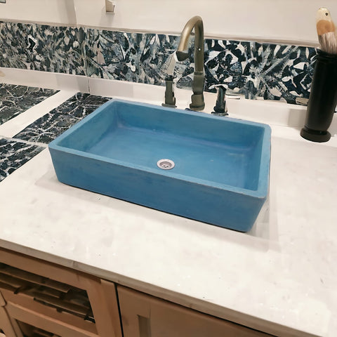 Image of Blue Cement Basin Concrete Sink, Kitchen or Bathroom 605 x 410 x 130mm Seedleme