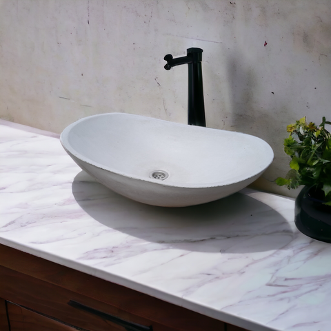 Image of Ivory Oval  Shaped Bespoke Bathroom Basin  59 x 39 x 12cm Seedleme