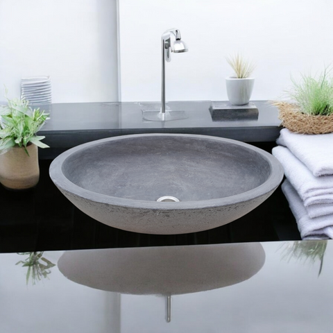 Image of Exposed Aggregate Bespoke Charcoal Angels Rock Pool Concrete Sink 545x400x165mm Seedleme