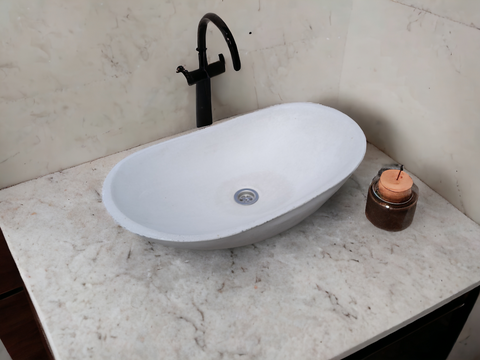 Image of Ivory Oval  Shaped Bespoke Bathroom Basin  59 x 39 x 12cm Seedleme