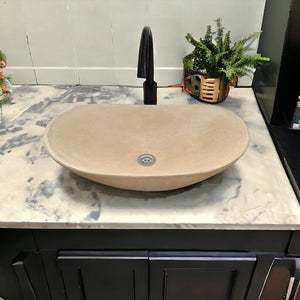 Sandstone Concrete Basin Sink Modern Oval Shape 59 x 39 x 12cm - Seedleme