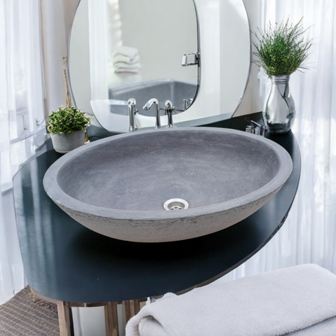 Image of Exposed Aggregate Bespoke Charcoal Angels Rock Pool Concrete Sink 545x400x165mm Seedleme