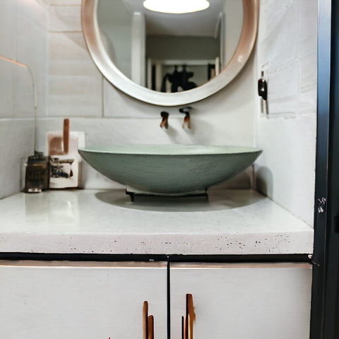 Image of Green Oval Handmade Concrete Bathroom Sink  50 x 35 x 15cm Seedleme