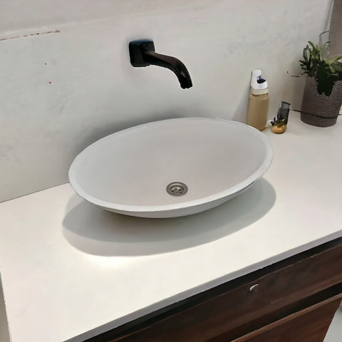 Image of Ivory Bespoke Oval Concrete Basin 50 x 35 x 15cm Seedleme