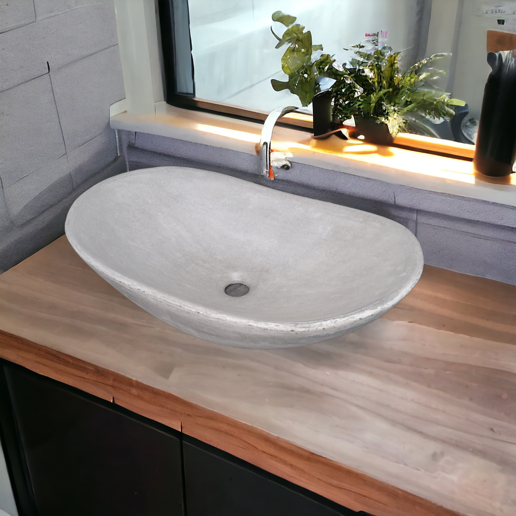 Butler Basin Small Bespoke Cement Concrete Butler Basin Sink Modern Oval Shape 59 x 39 x ...