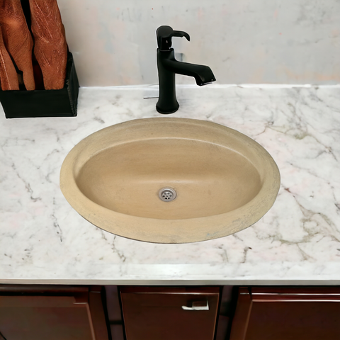 Image of Sandstone Oval Bespoke Drop In Bathroom Sink 61 x 47 x 18cm