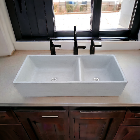 Image of Grey Double Butler 101 x 44.5 x 20.5cm Basin. Bespoke Hand-made Sink