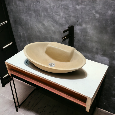 Image of Sandstone Bespoke Oval Rectangle Concrete Bathroom Sink 50 x 38 x 13cm