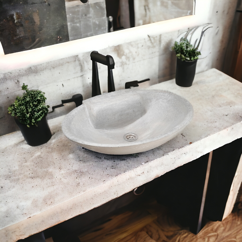 Image of Grey Concrete Oval Basin 50 x 38 x 13cm - made to last a lifetime
