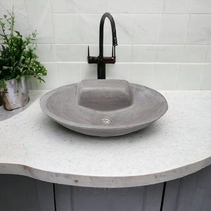 Charcoal Hand-made Concrete Oval Basin 50 x 38 x 13cm