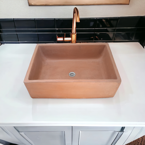 Terracotta Concrete 65 x 45 x 20cm Single Butler. Hand-made Cement Countertop Sink.