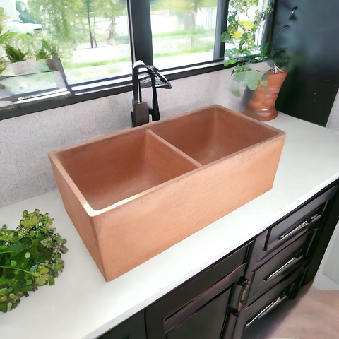 Image of Terracotta Large Double Concrete Butler Sink 800 x 400x 260mm (90mm Outlet)