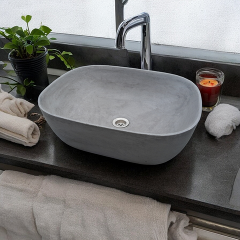 Image of Charcoal Concrete Aquadite Bathroom Sink 50 x 40.5 x 14.5cm